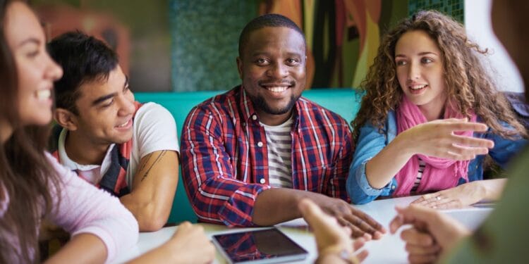 students talking