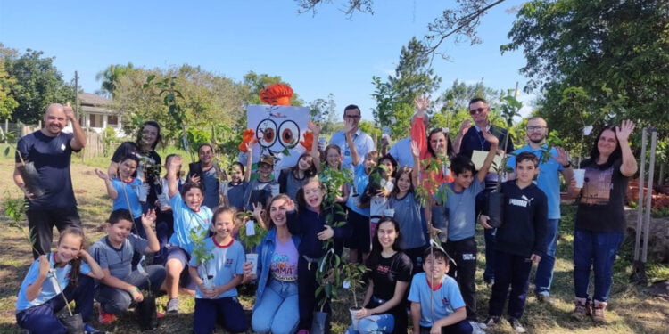 Em parceria com escolas, cooperativa incentiva plantio de mudas de árvores